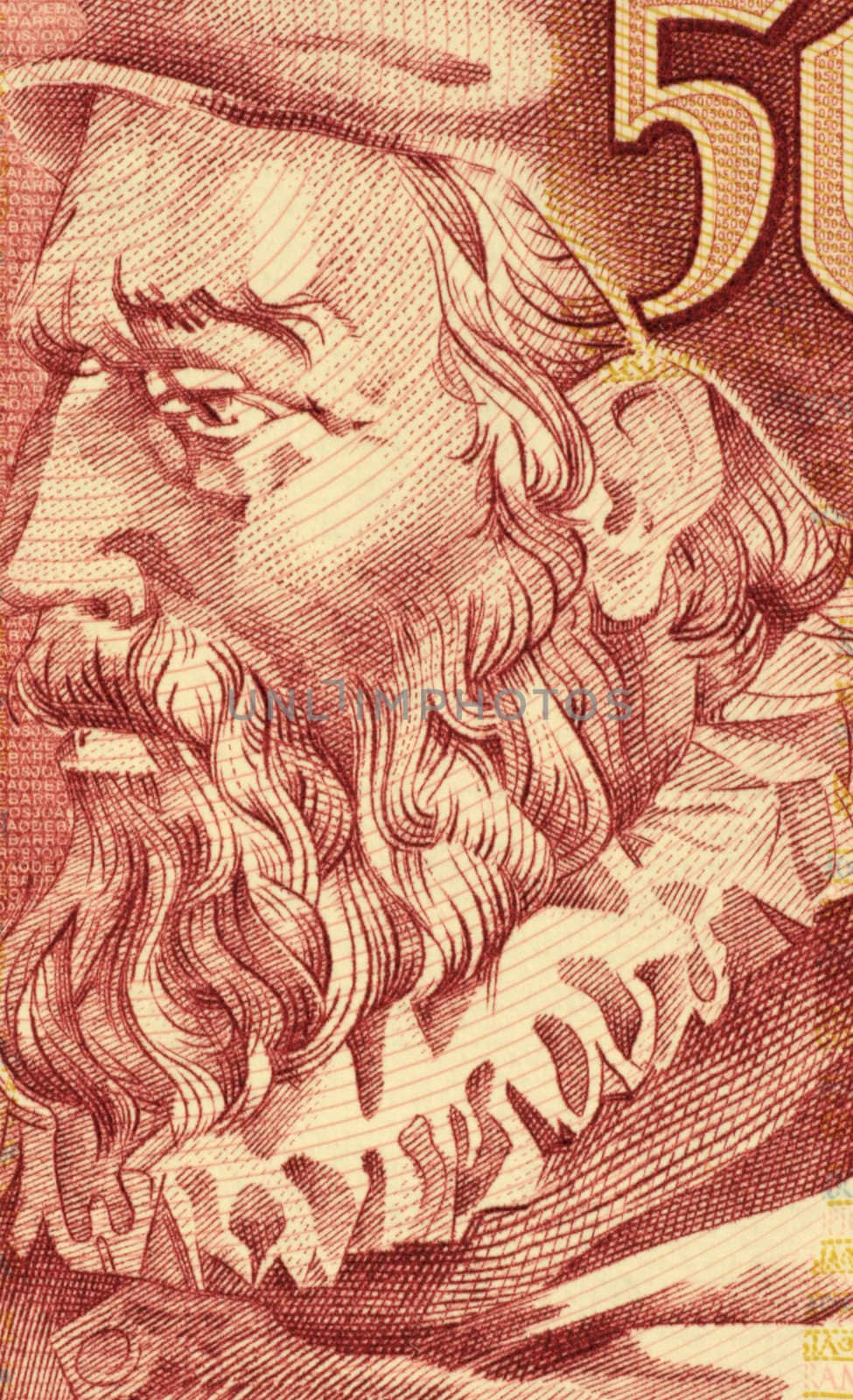 Joao de Barros (1496-1570) on 500 Escudos 1997 banknote from Portugal. One of the first great Portuguese historians.