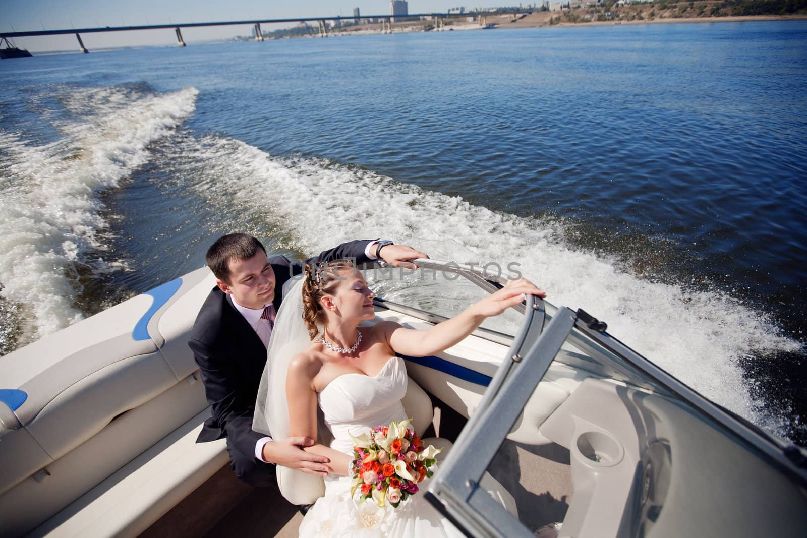 happy couple on the yacht