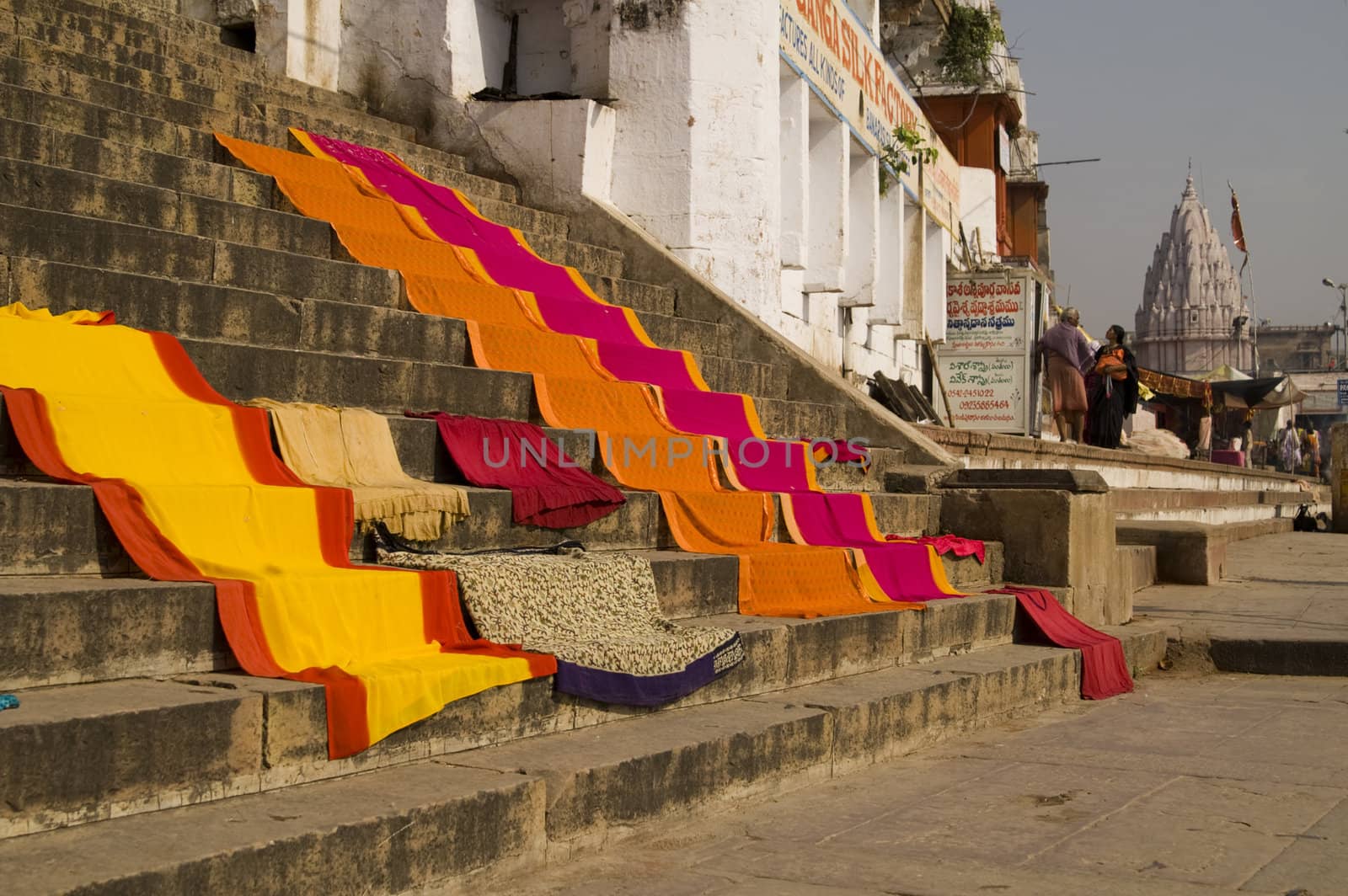 Colorful sari's drying on the ghats at Varanasi, India