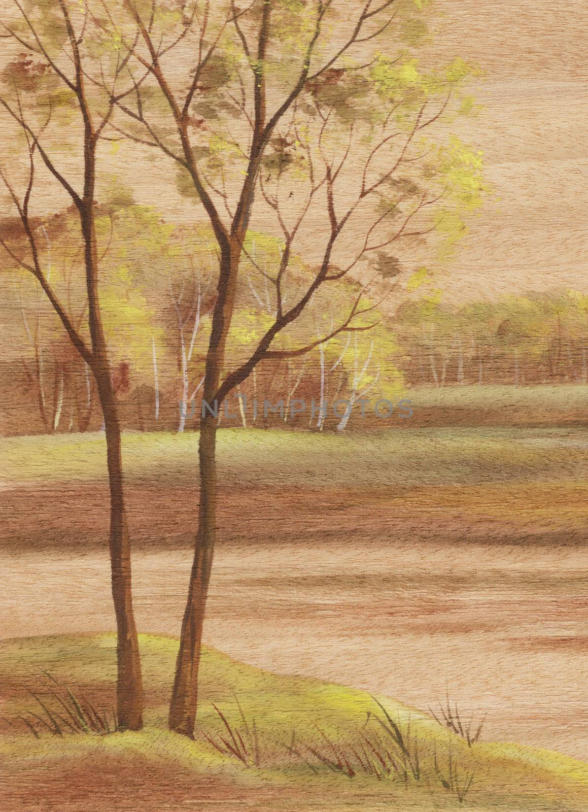 Landscape on wood veneer by alexcoolok