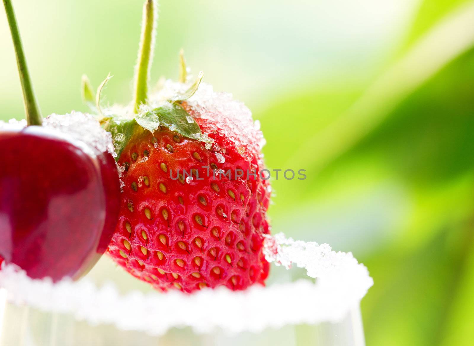 Cocktail strawberry and cherry