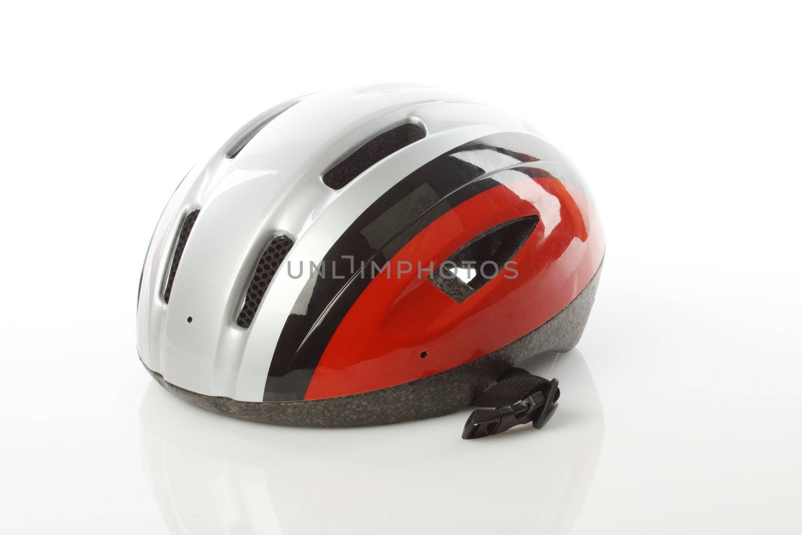 Close up of bike helmet on white background