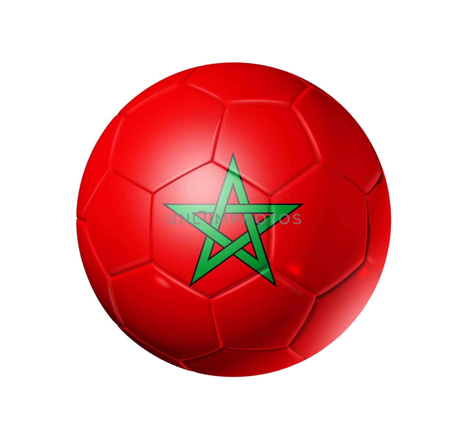 3D soccer ball with Morocco team flag. isolated on white with clipping path