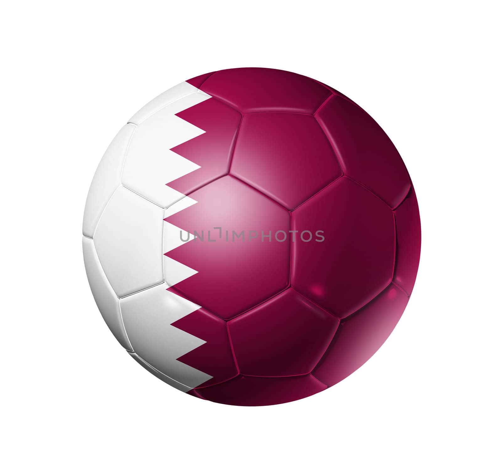 3D soccer ball with Qatar team flag. isolated on white with clipping path