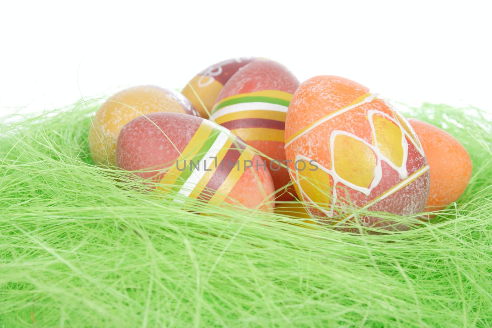 Painted Colorful Easter Eggs on green Grass