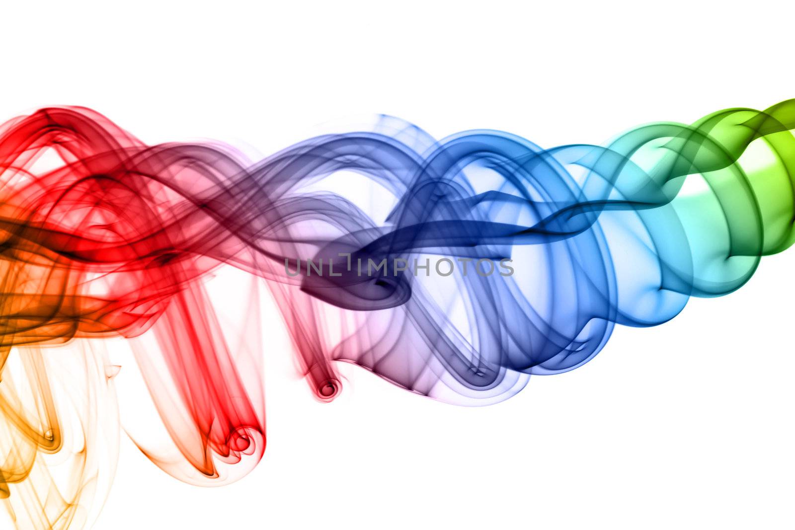 Colorful fume abstract swirl over white background