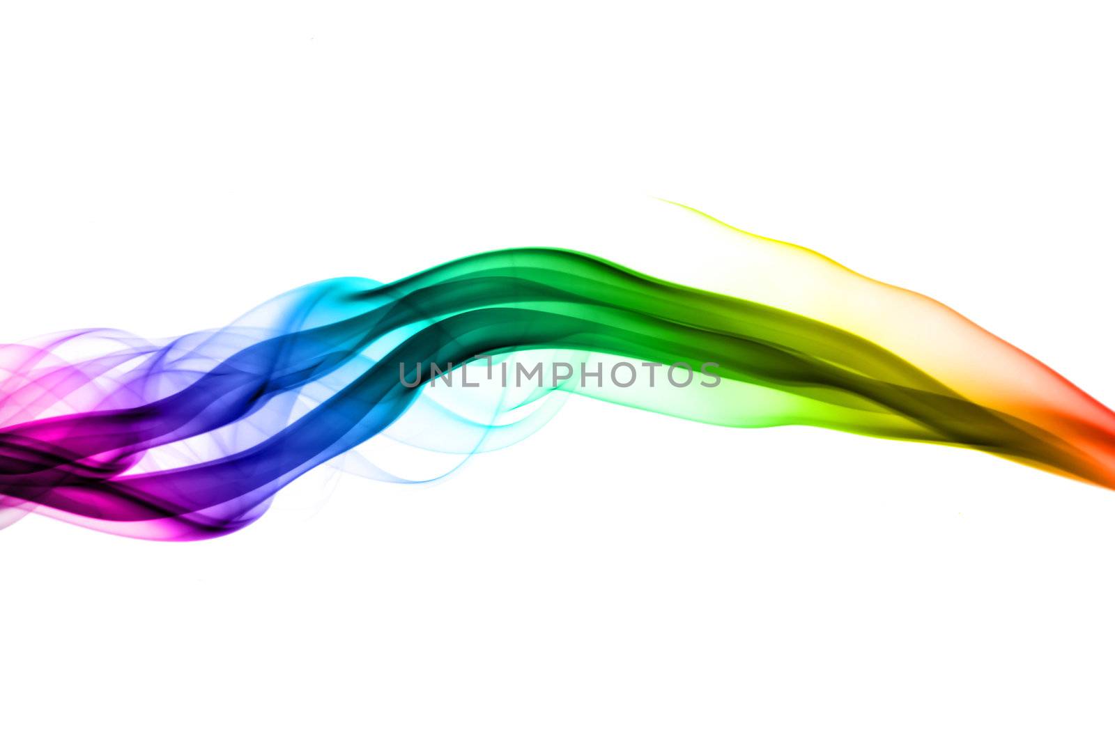 Colorful smoke abstract waves over white background