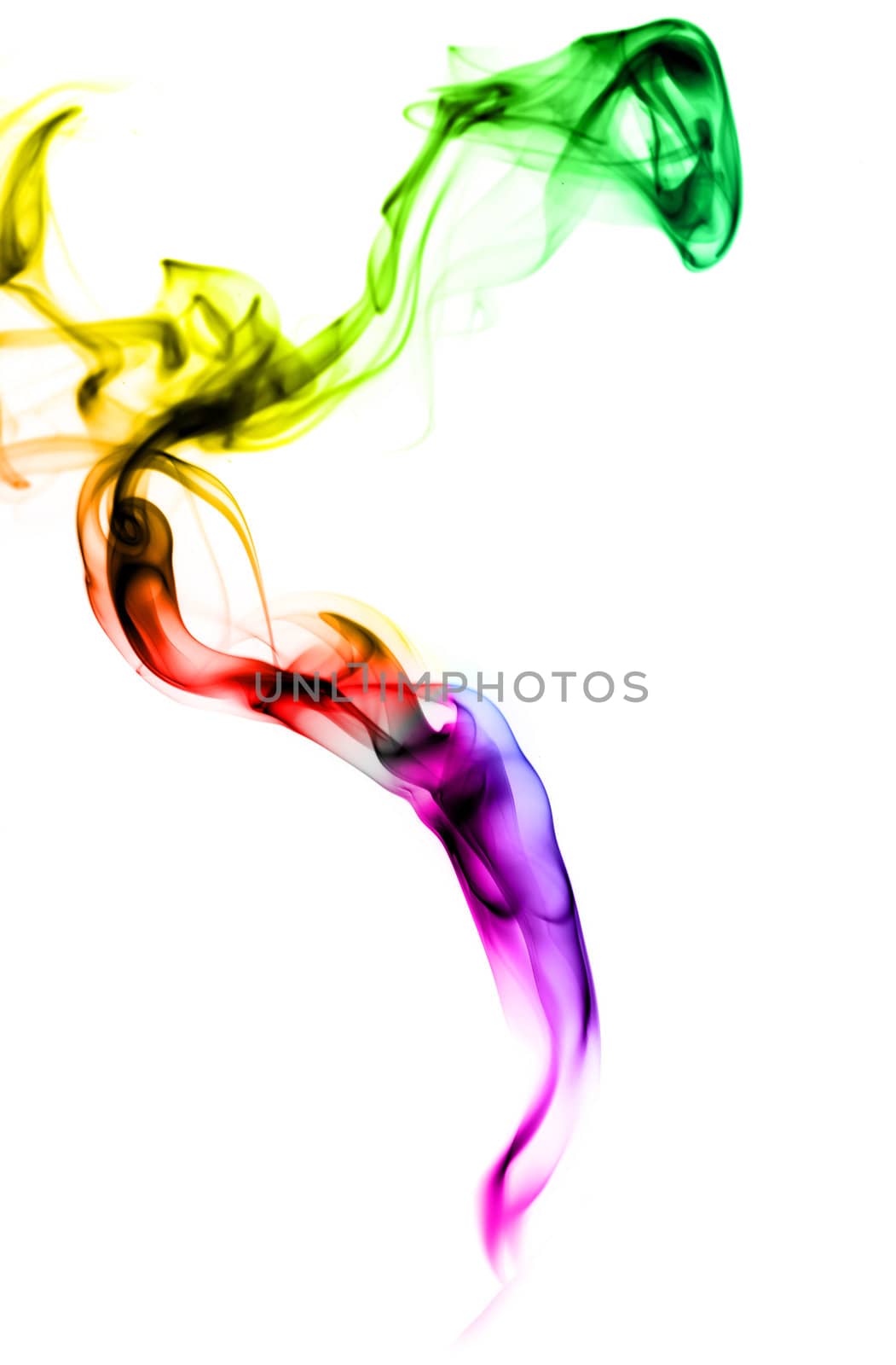 Gradient colored fume abstract shapes over white background