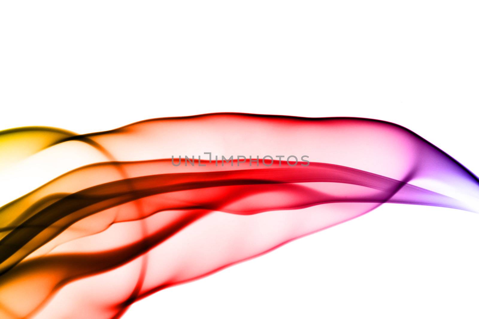 Gradient colored smoke abstract waves over white background