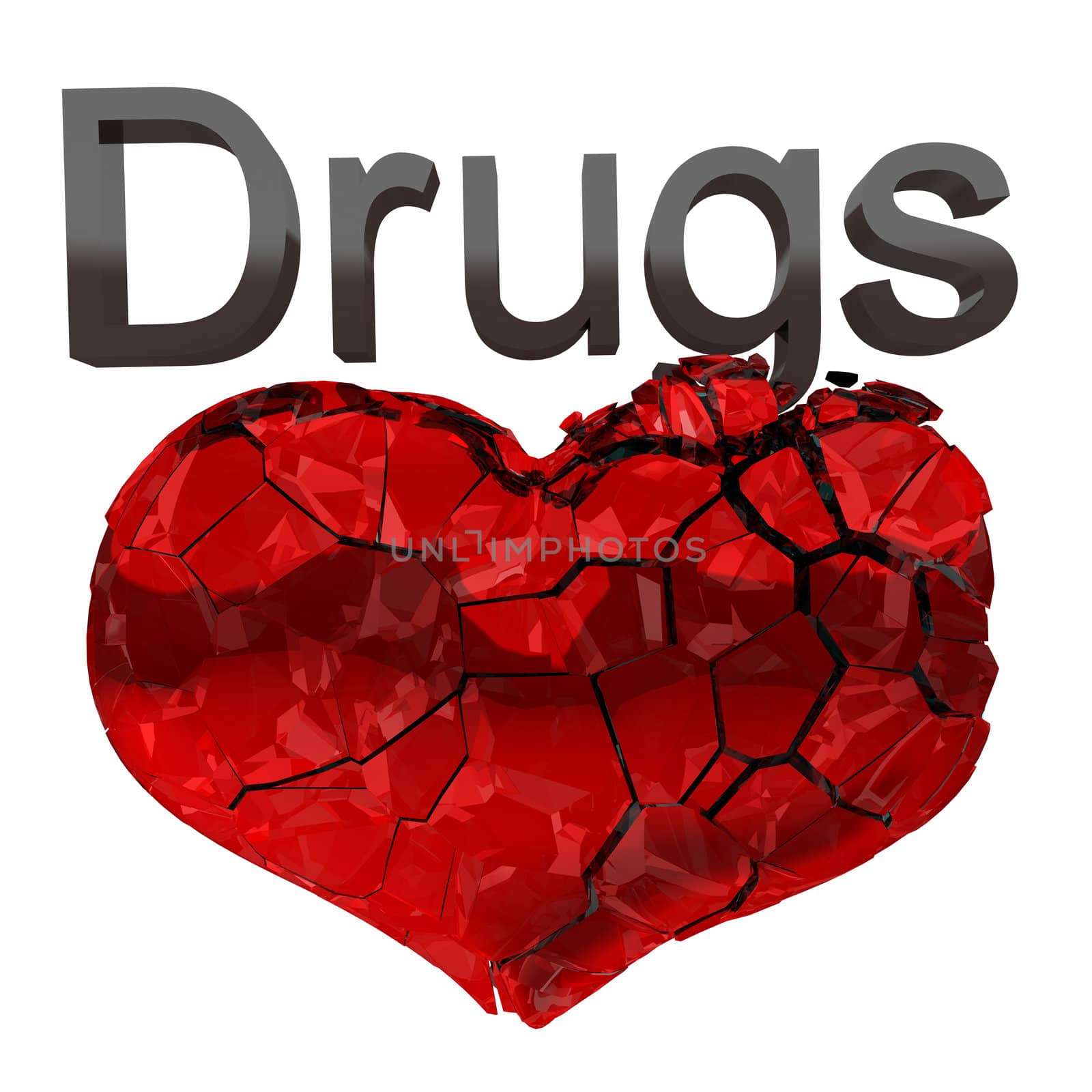 Narcotics and Drugs are killing. Crashing heart isolated. Extralarge - 9000*9000 pixels