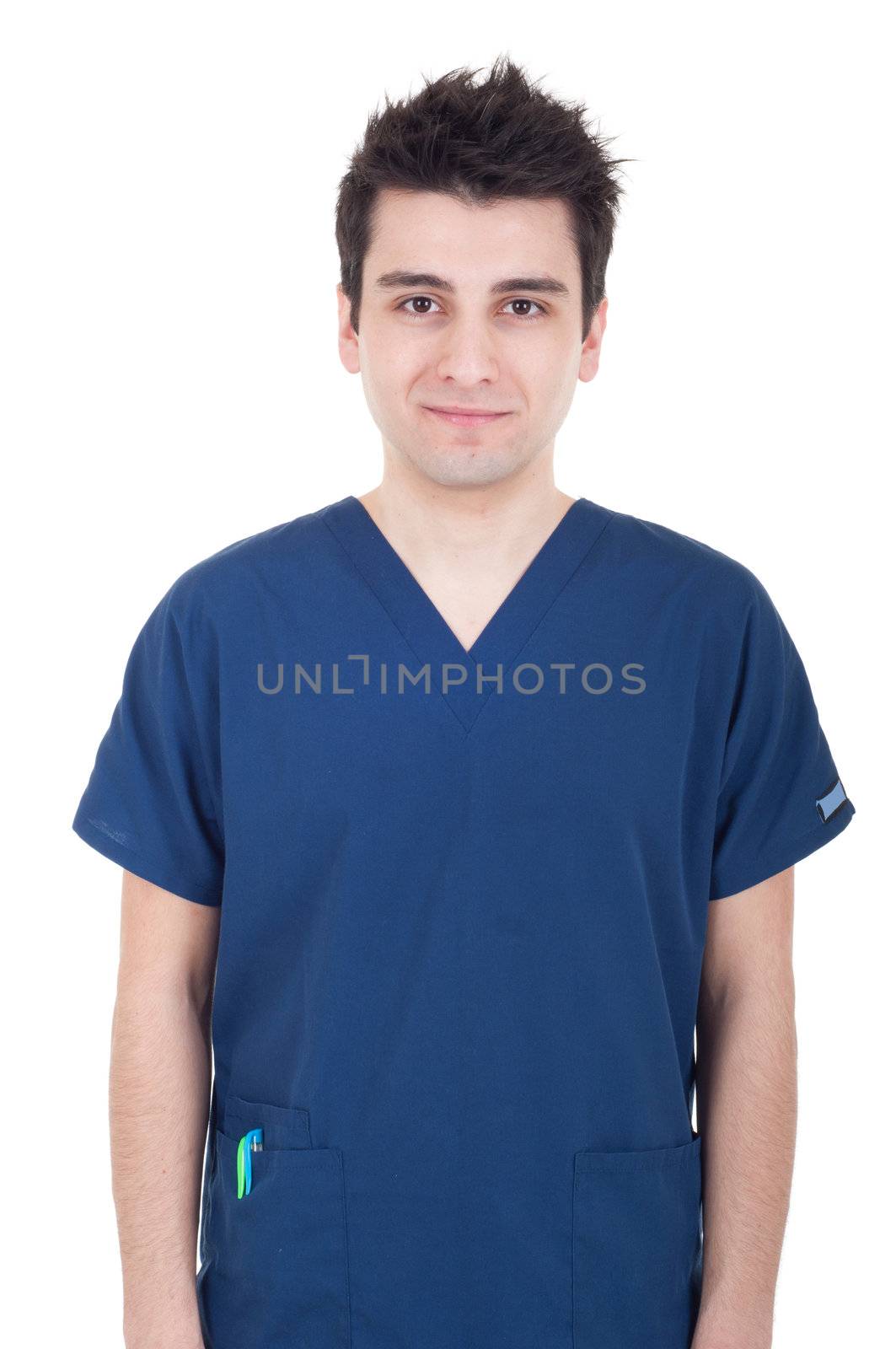 portrait of a handsome young doctor isolated on white background