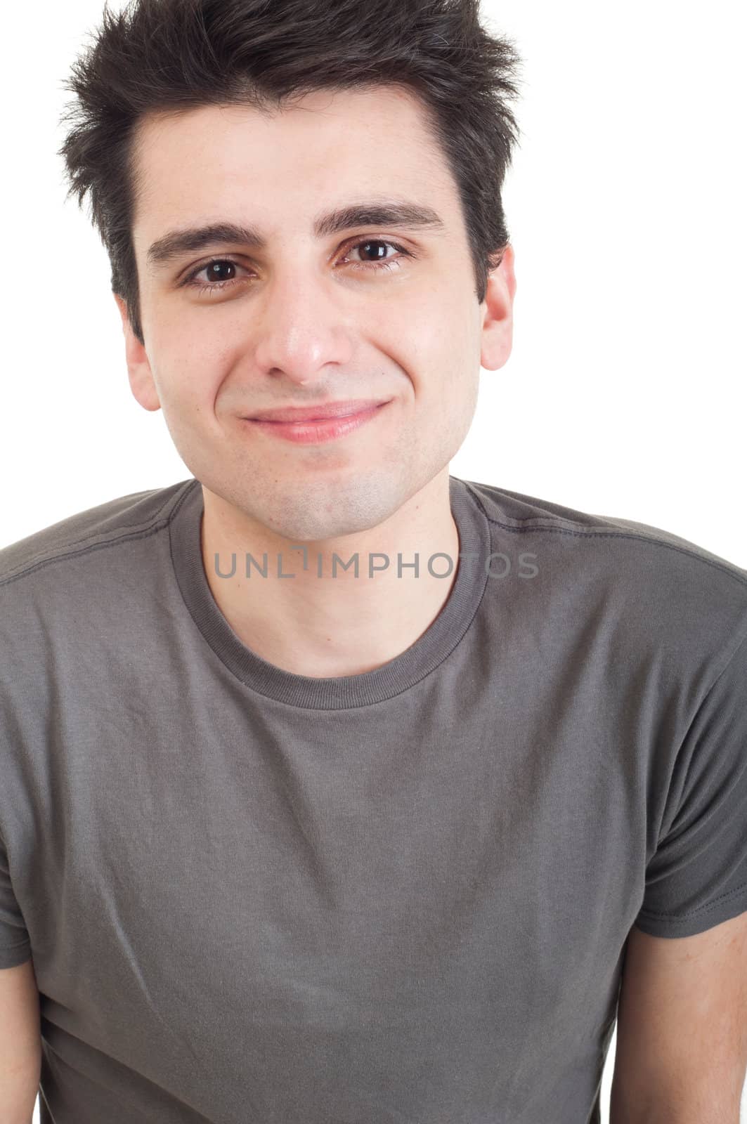 sad depressed young man crying, conceptual picture regarding emotional, financial or violence problems (isolated on white)