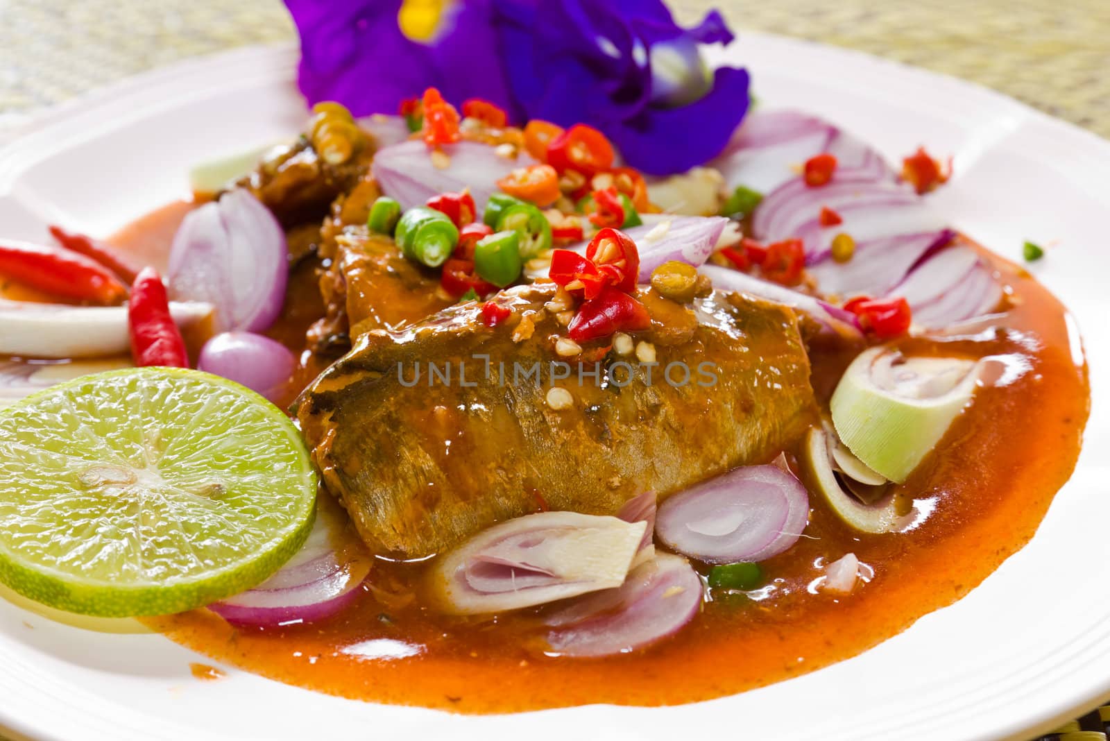 Thai cuisine , mackerel fish with  sauce