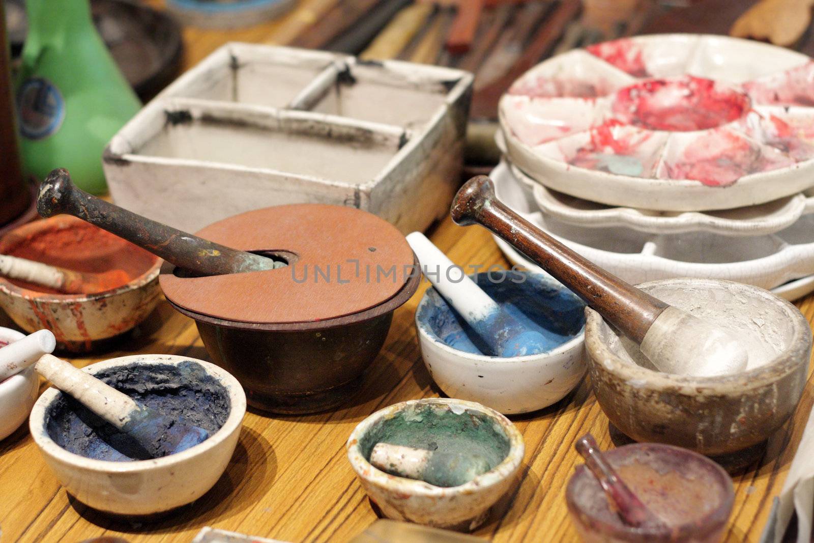 chinese culture , china painting desk close up.