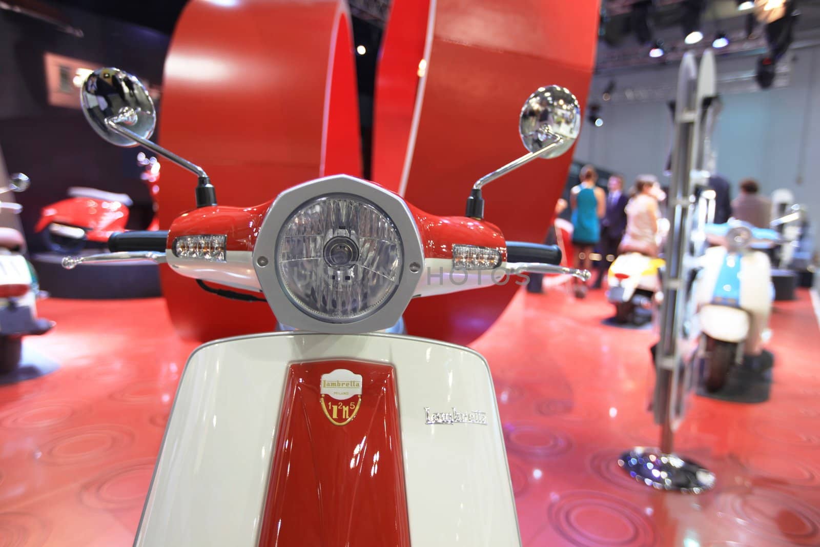 Visiting motorcycels stands during EICMA 2011, International Motorcycle Exhibition in Milan, Italy