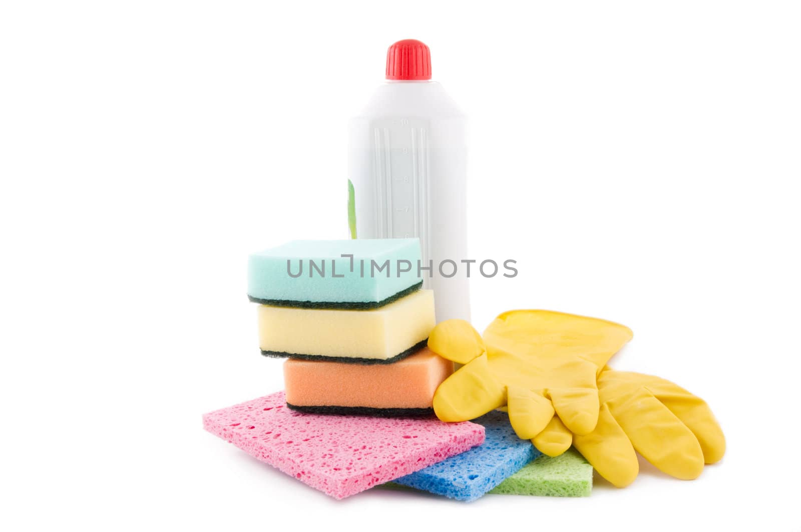 Cleaning and sanitation products isolated over white