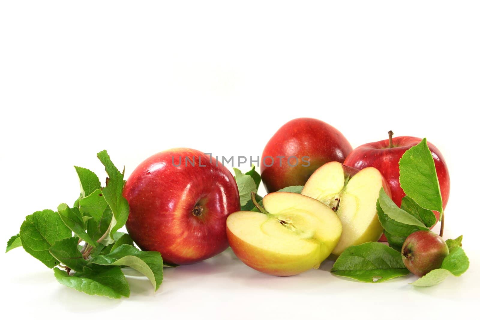 Apples and leaves on a white background
