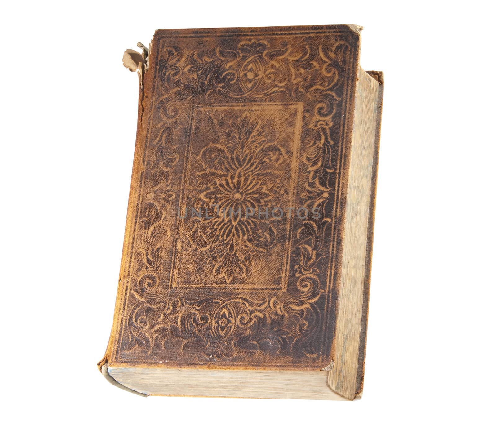 Antique leather book isolated over white