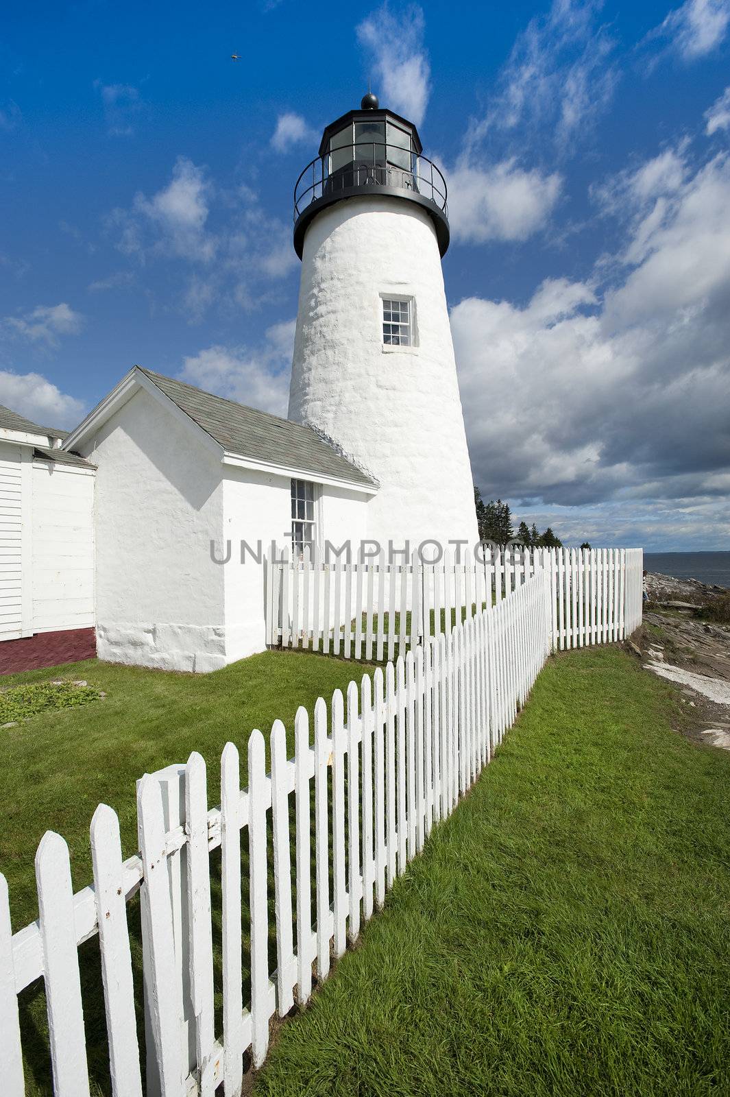 Lighthouse at Pemaquid point located in Bristol, Maine, USA