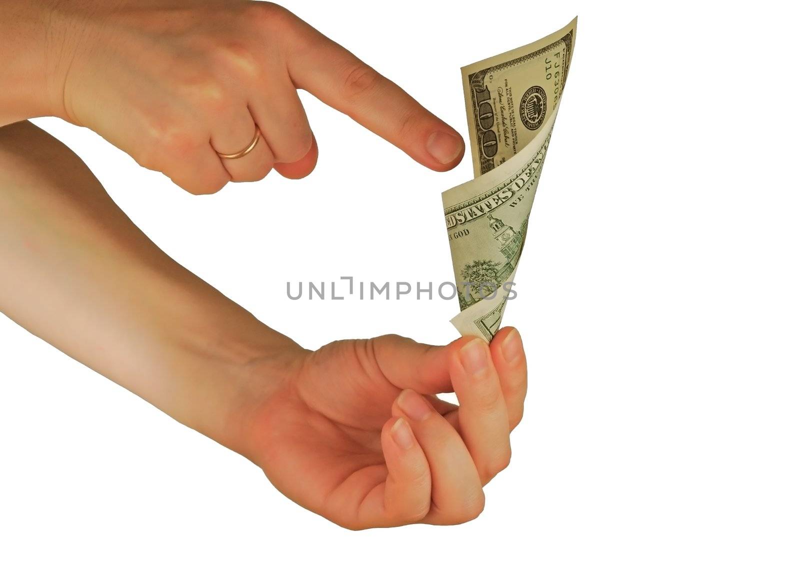 a womanish hand holds a money note 