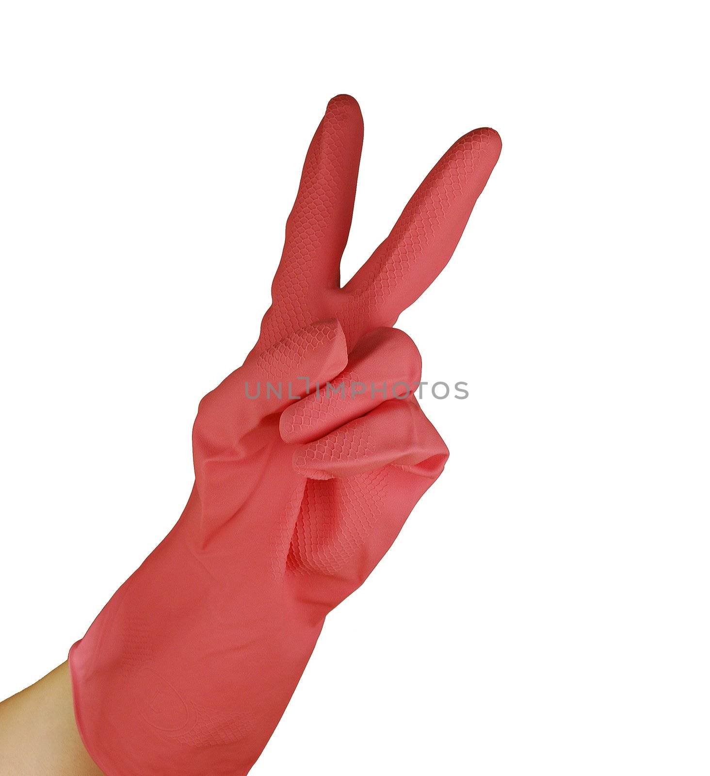 a womanish hand is in a pink glove