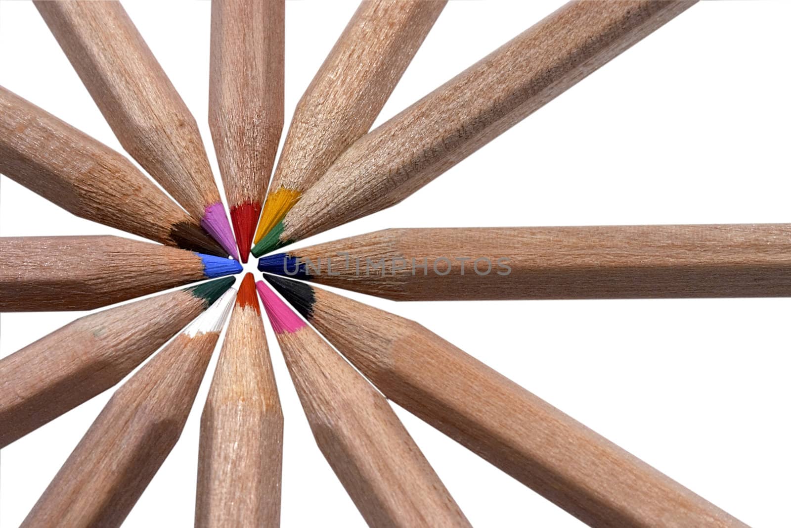 color pencils as a star with clipping path