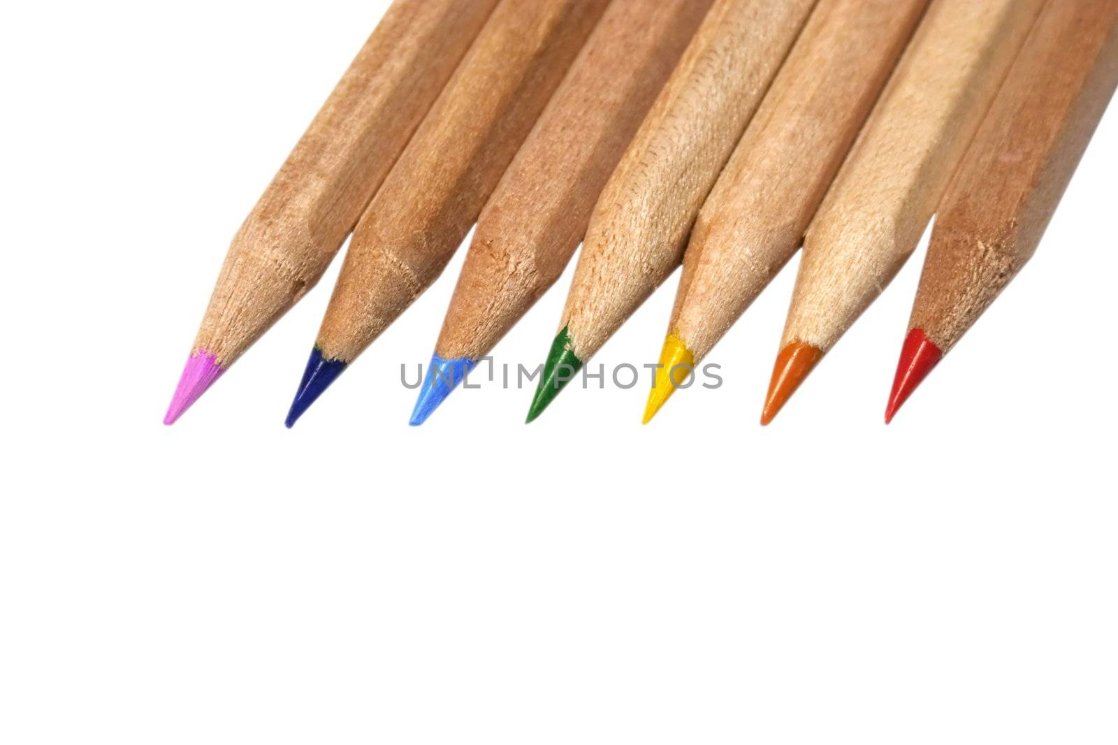 pencils in rainbow colors with clipping path