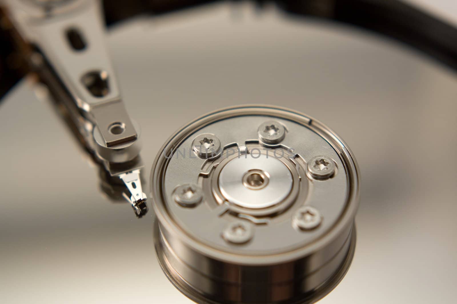 A computer hard drive upclose