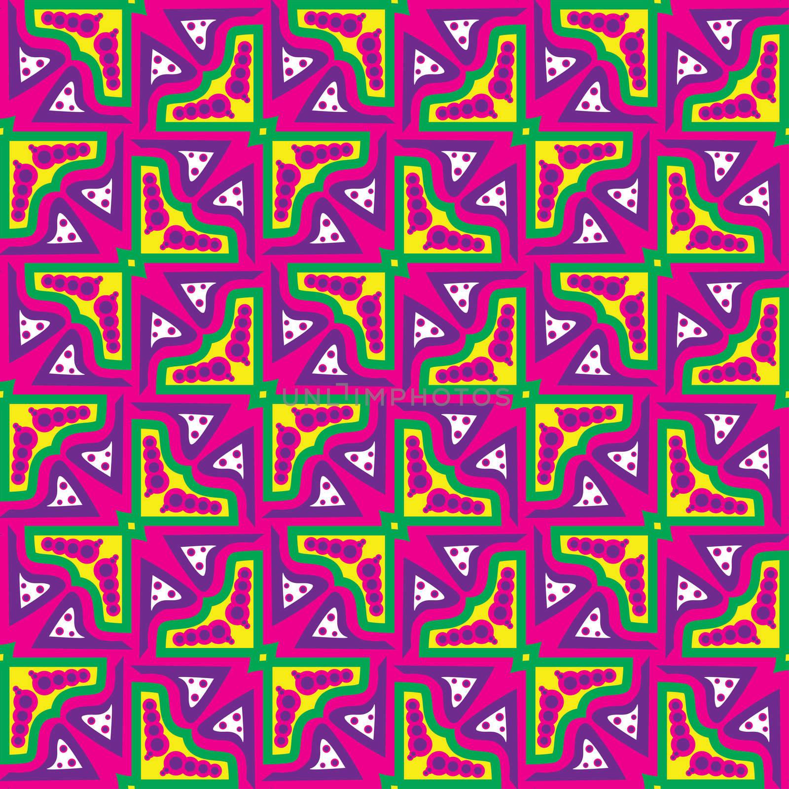 Seamless abstract pattern of yellow, green and pink butterflies