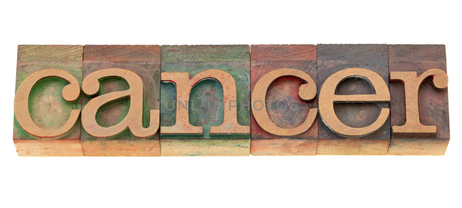 cancer word in letterpress type by PixelsAway