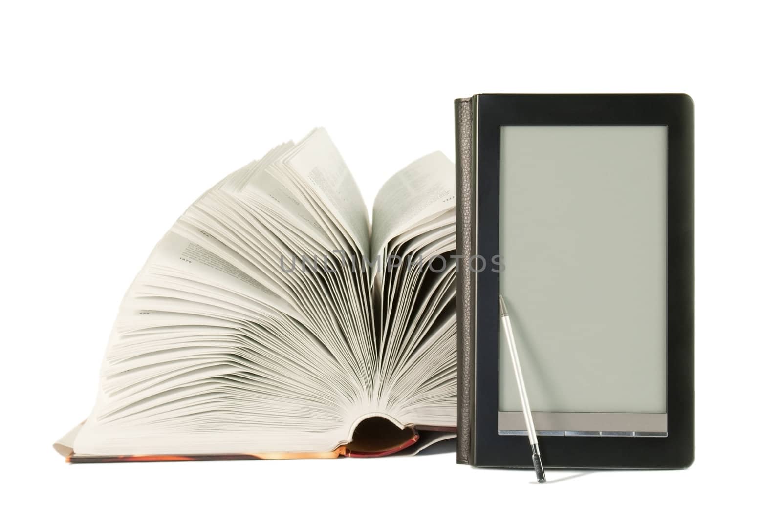 Open book and e-book reader by AndreyKr