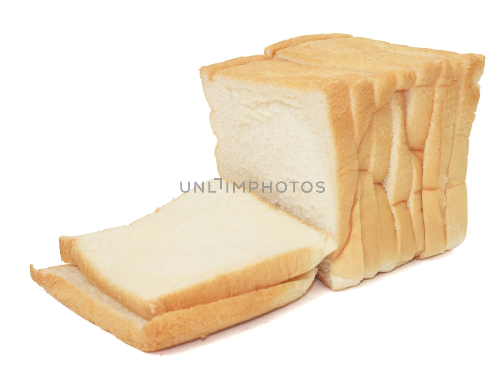 Slices of bread on white background