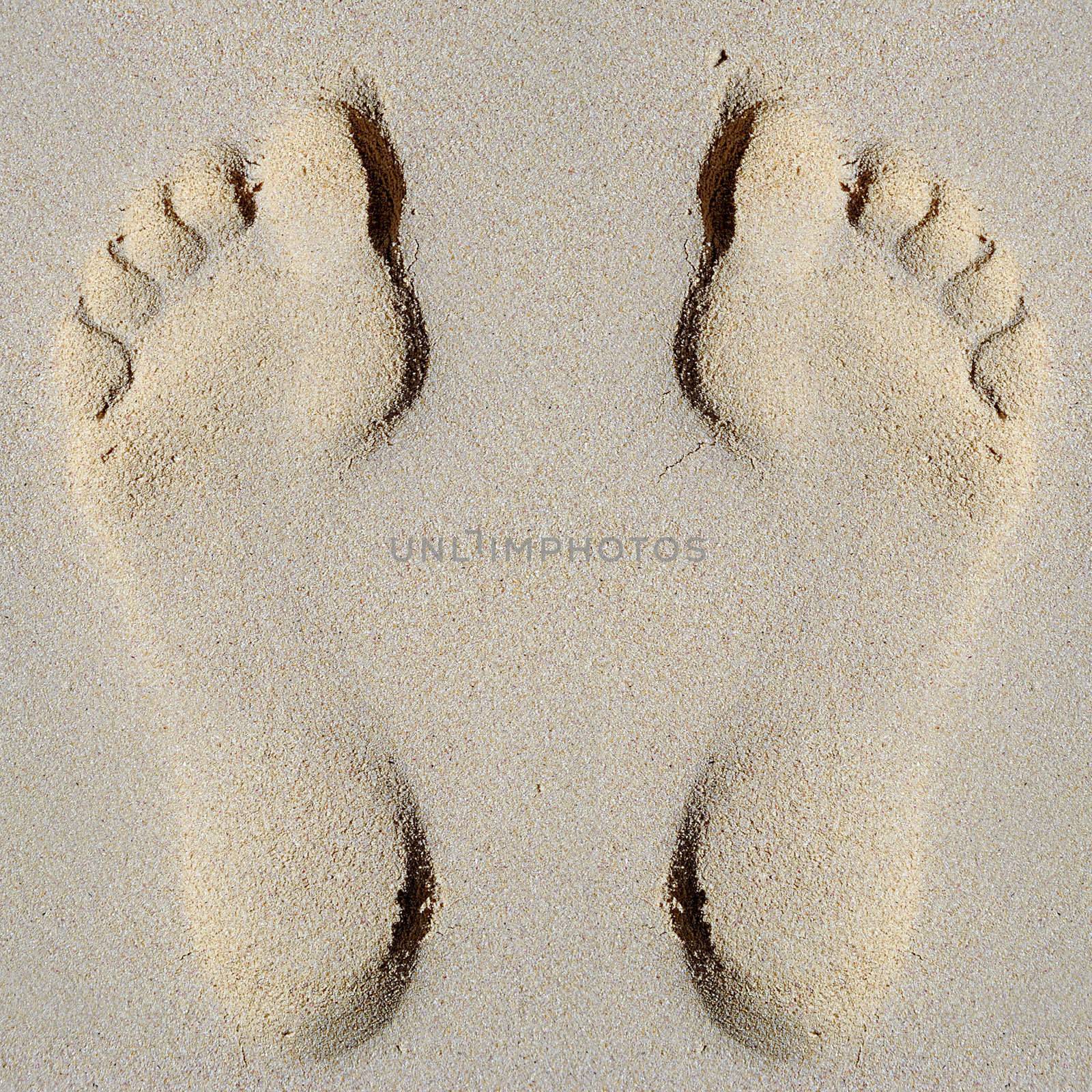 Footprints in sand on beach by cfoto