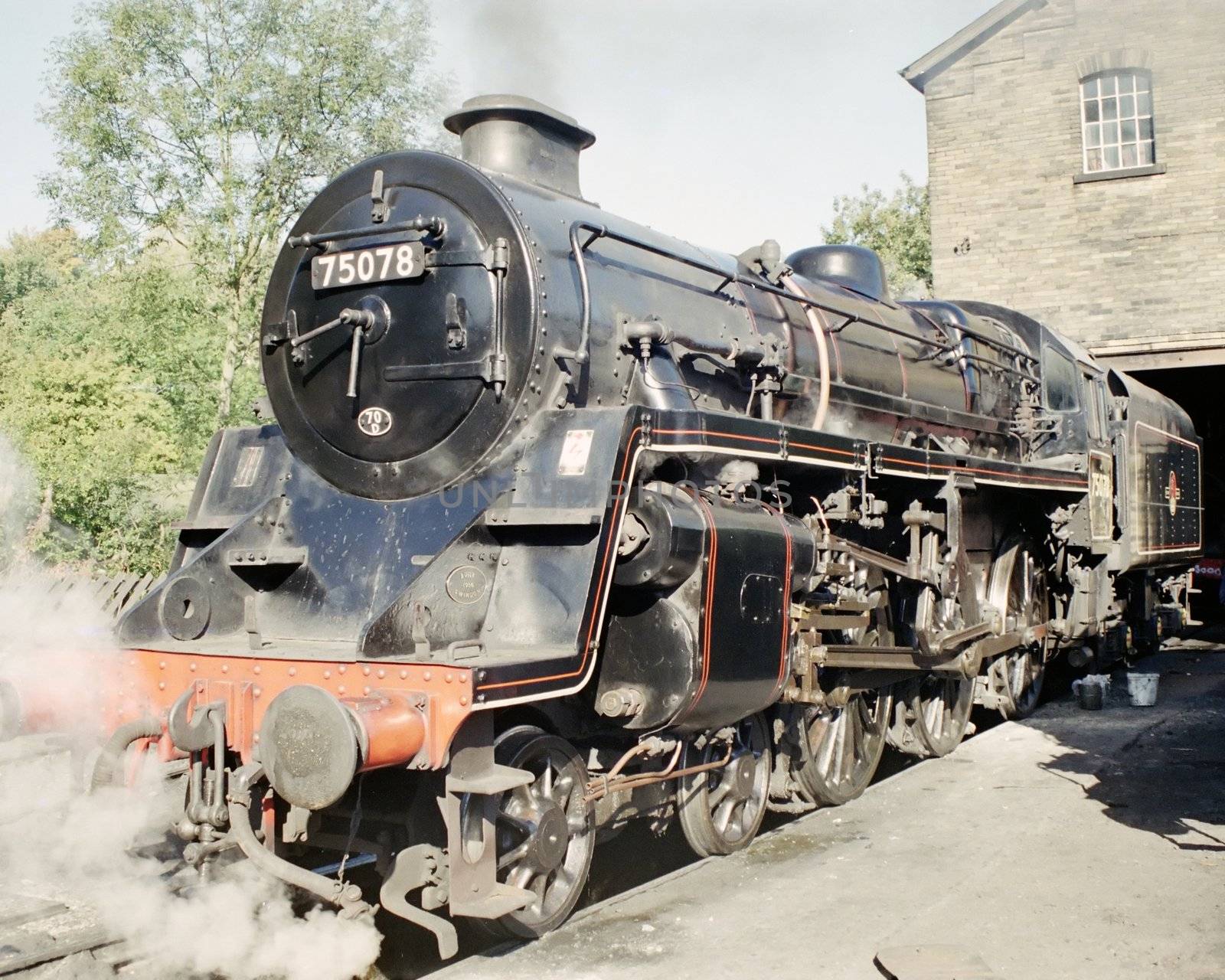 75078 Standard Class 4 Steam Loco Outside Haworth Engine Shed Keighley and Worth Valley Railway