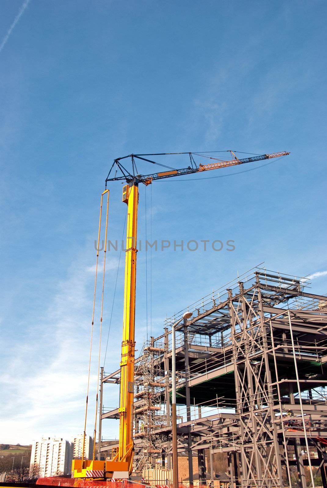 Yellow Tower Crane and Steelframed Building