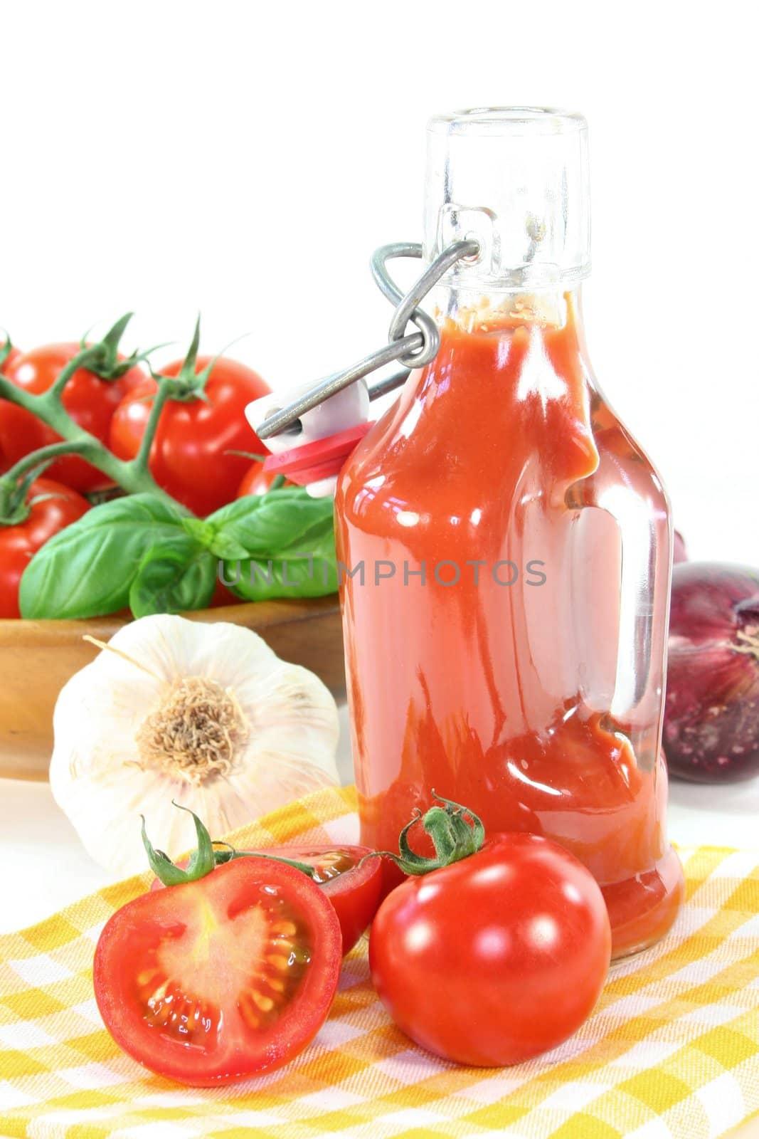 Tomato ketchup with tomatoes, garlic, onions and basil