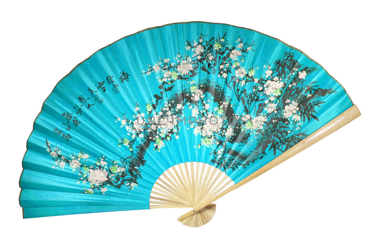 blue Chinese fan on the white background. (isolated)
