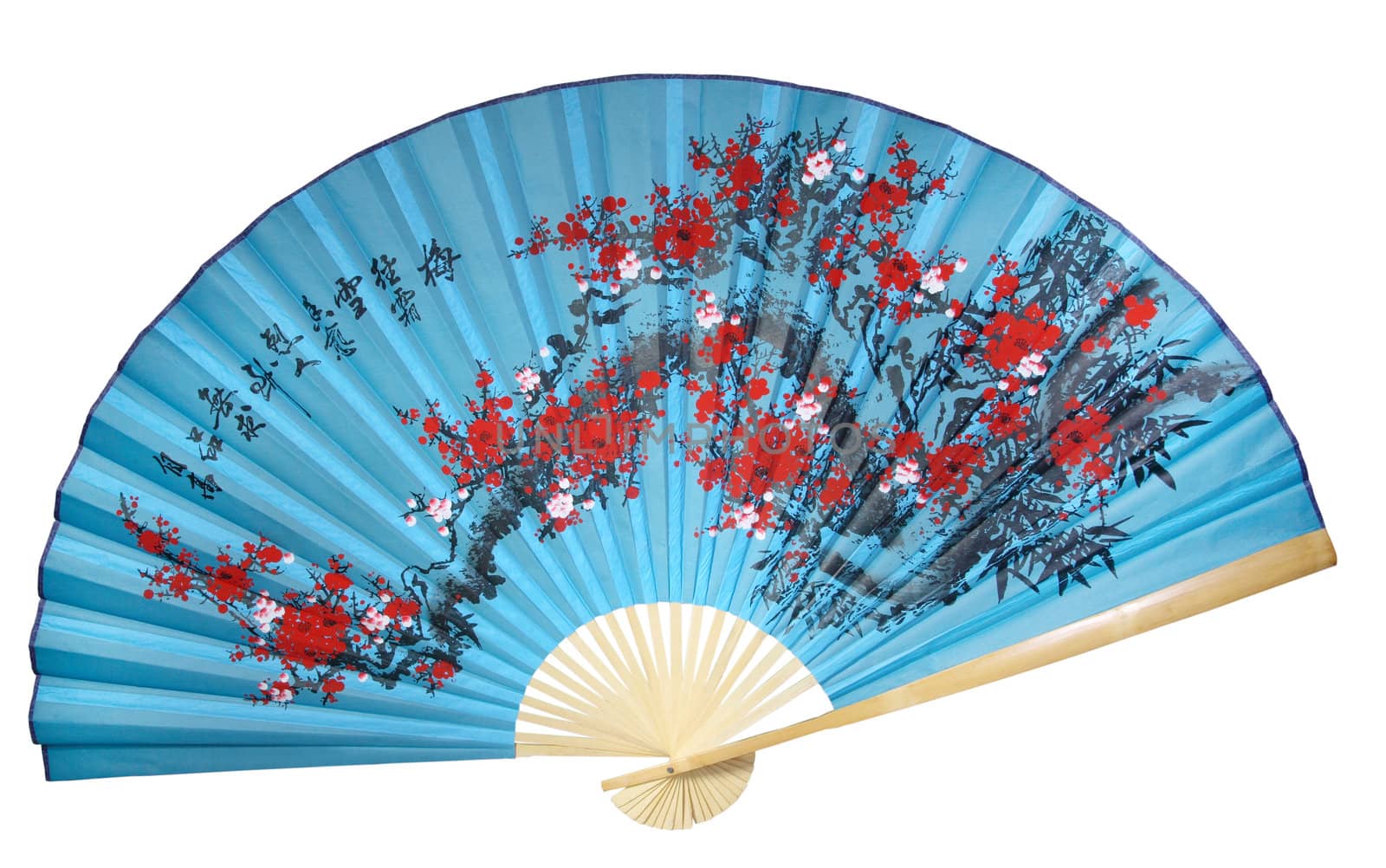 blue Chinese fan on the white background. (isolated)
