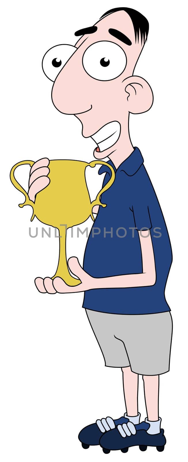 Isolated cartoon Footballer character holding a trophy