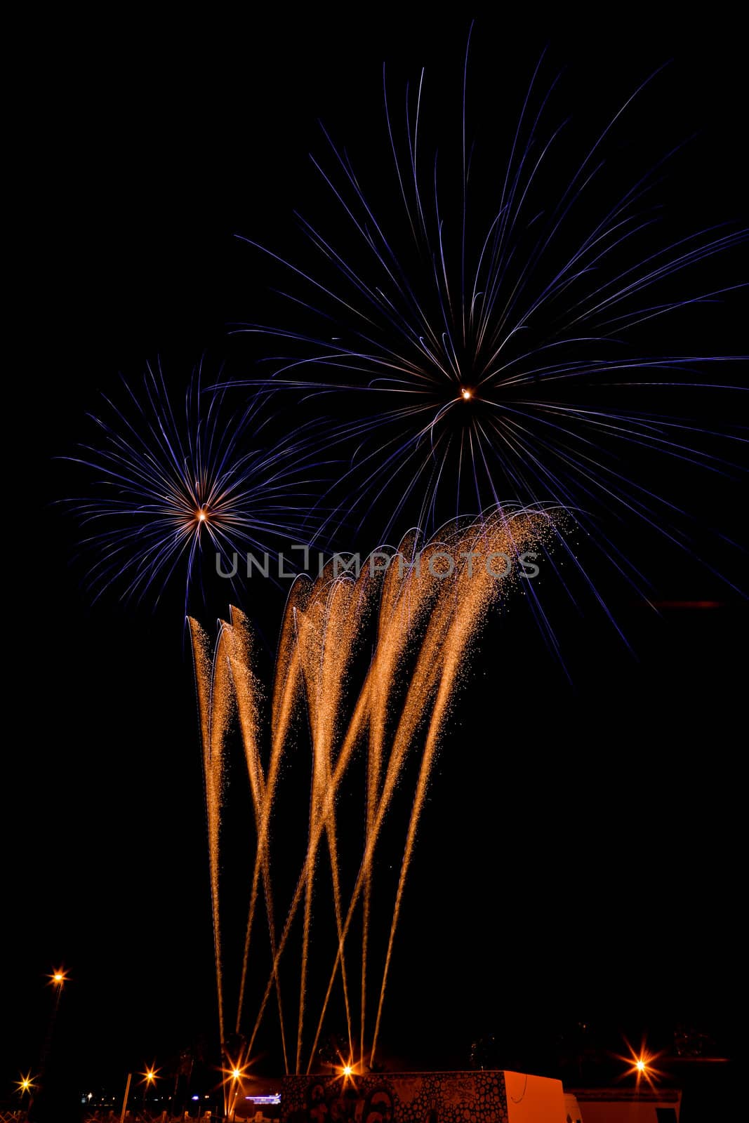 Firework streaks in the night sky