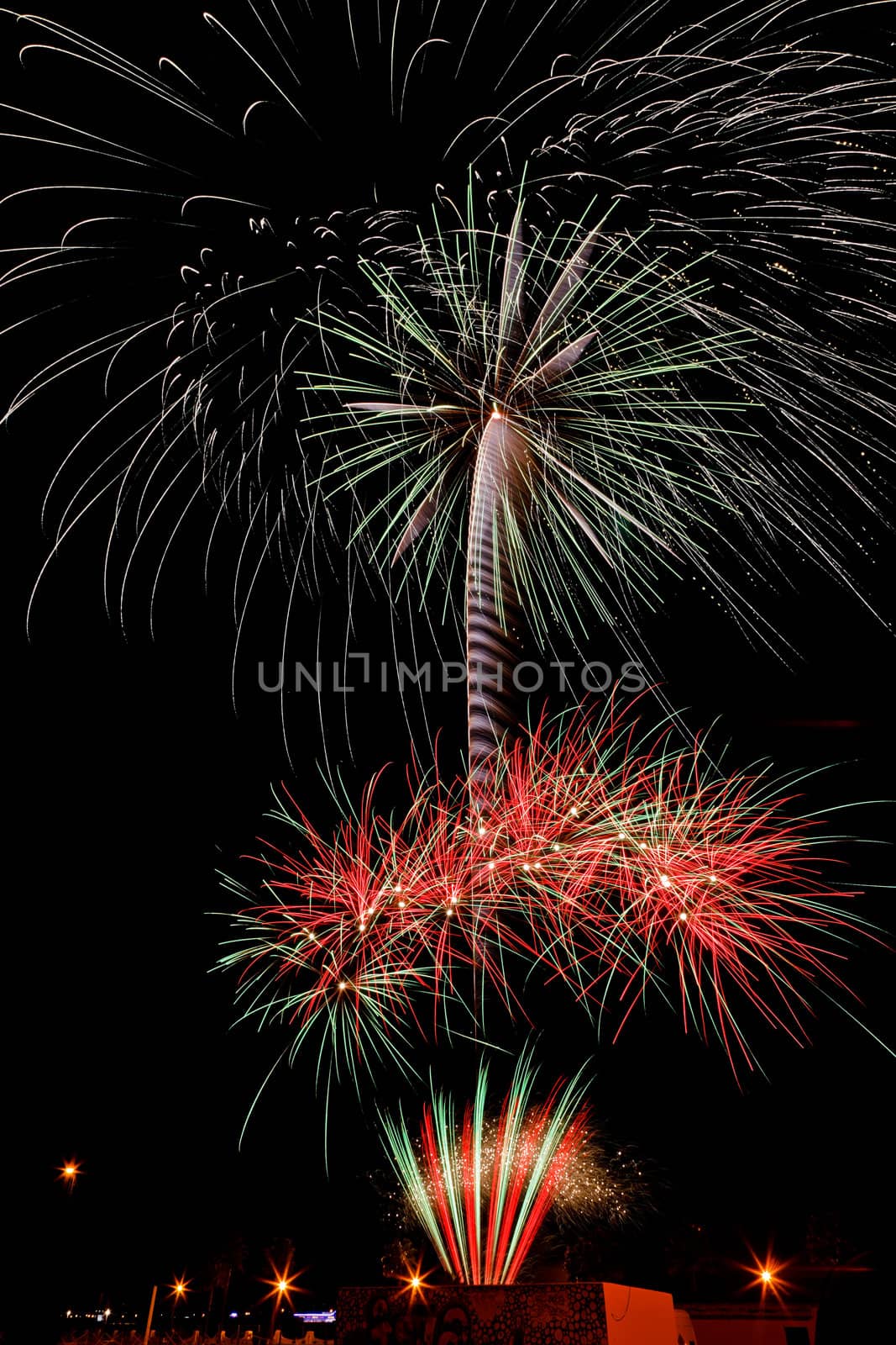 Firework streaks in the night sky