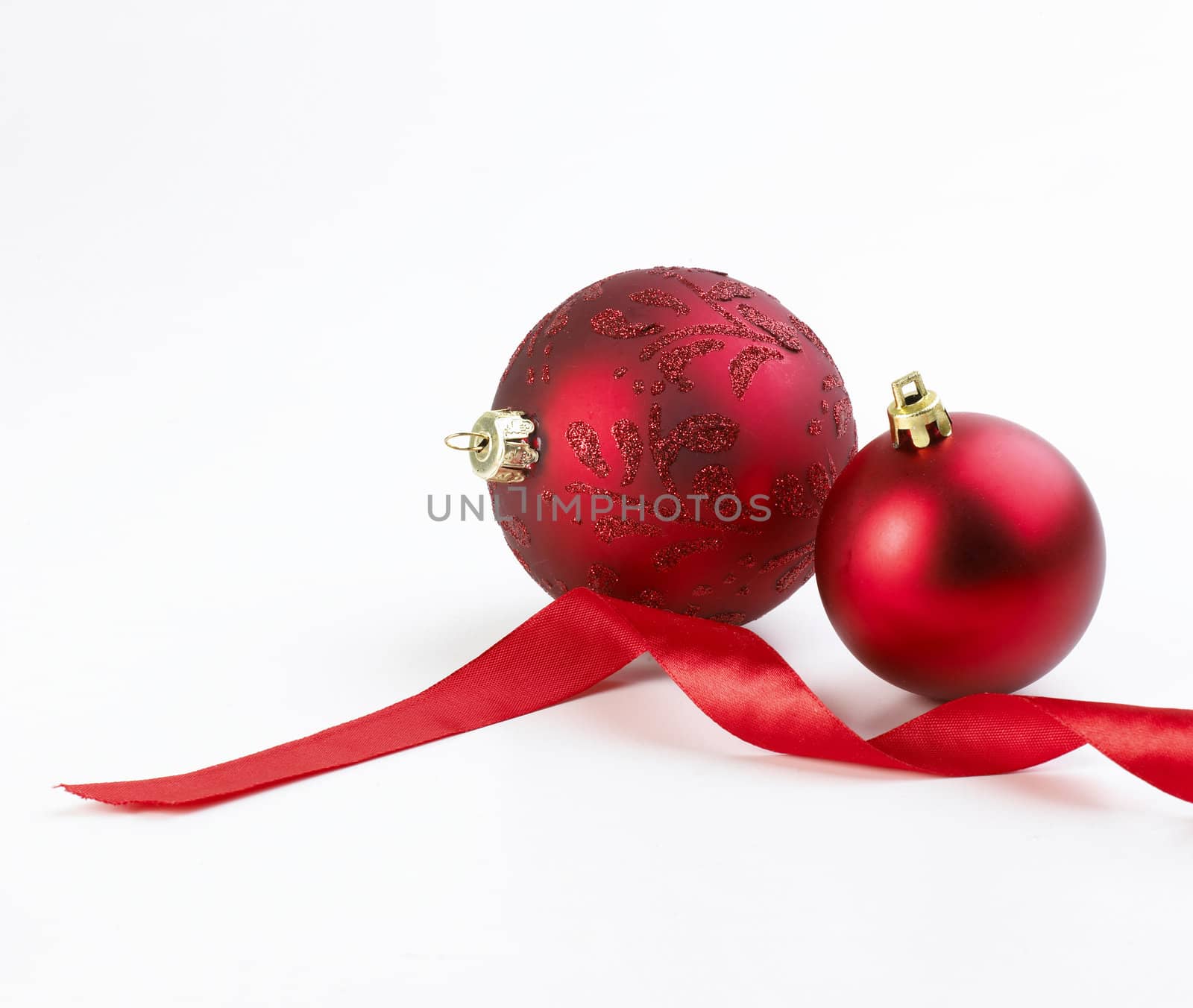 ribbon and christmas bubbles red on white background