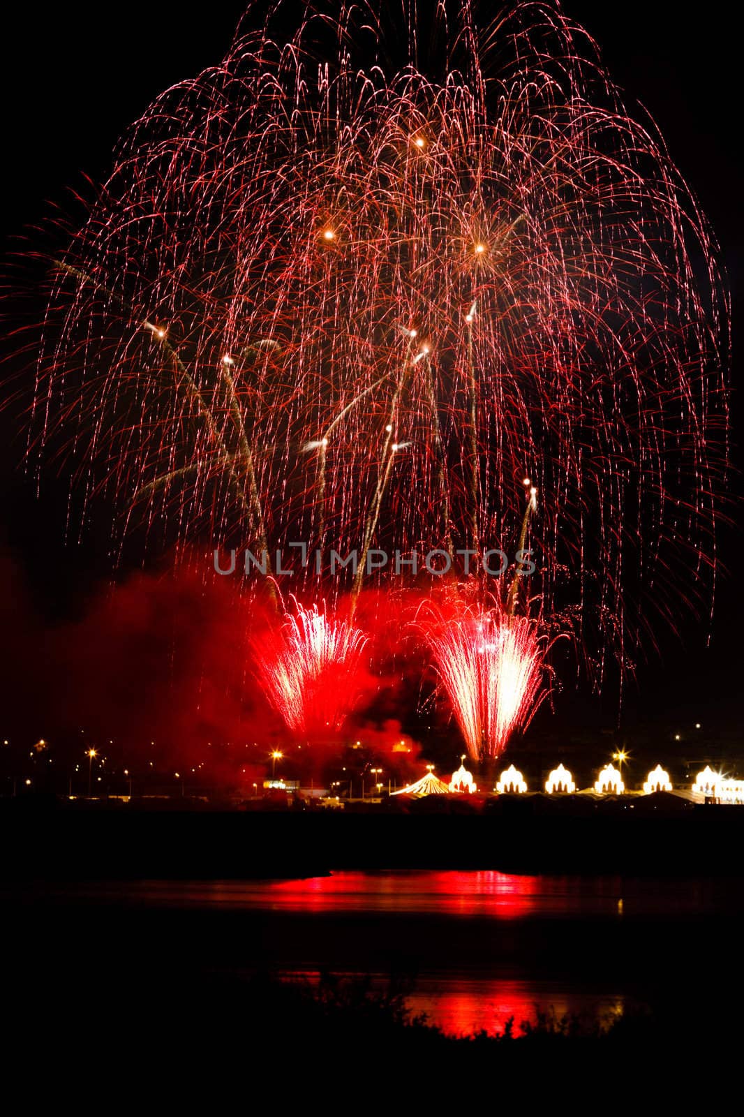 Firework streaks in the night sky
