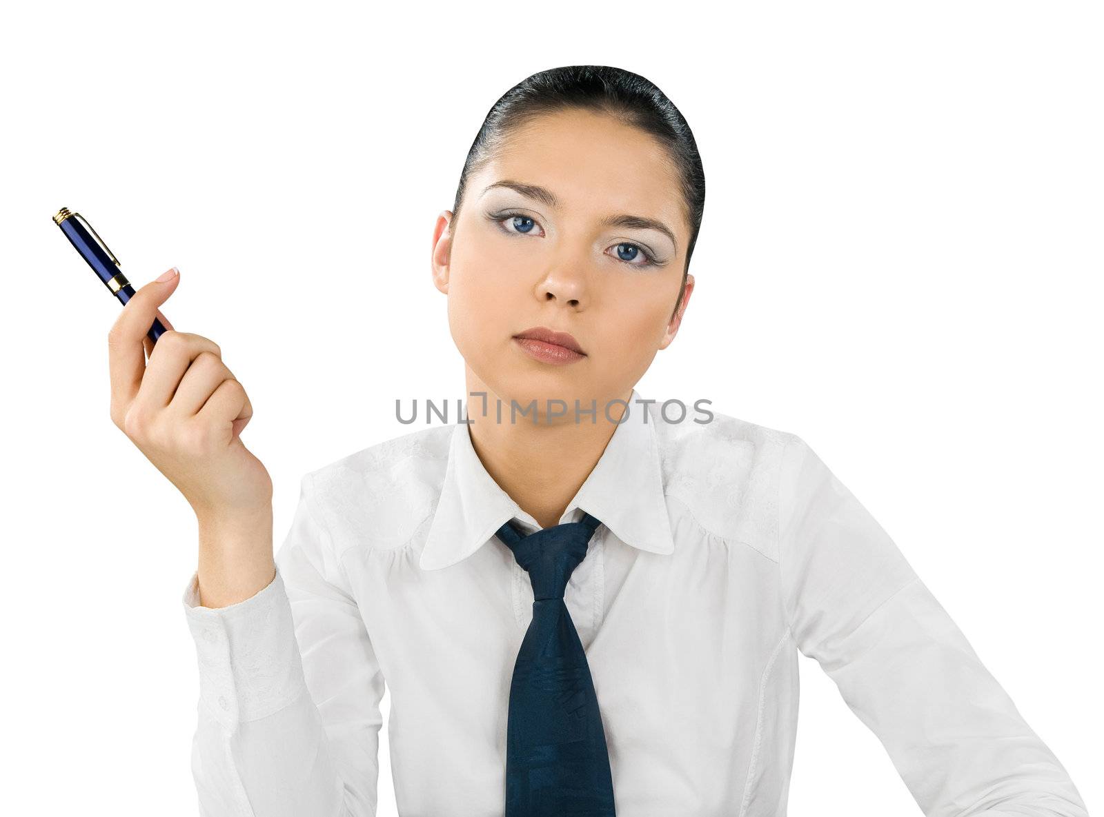 Young businesswoman, isolated on white background