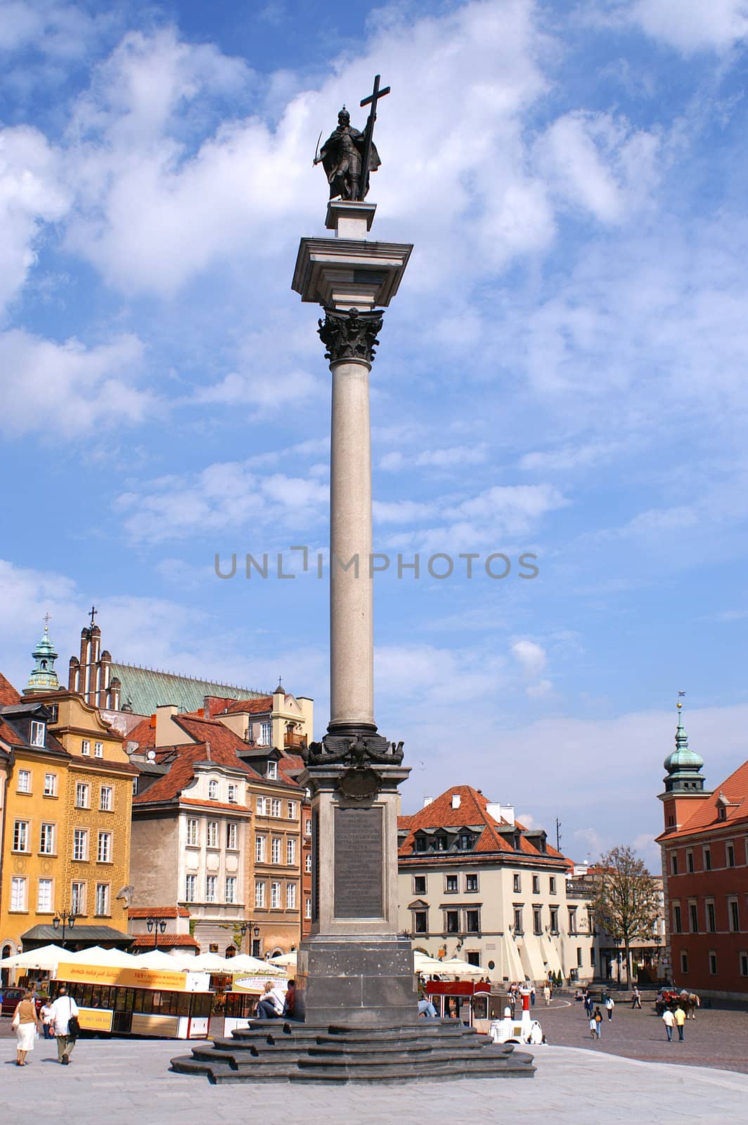 Column and old town in Warsaw, Poland