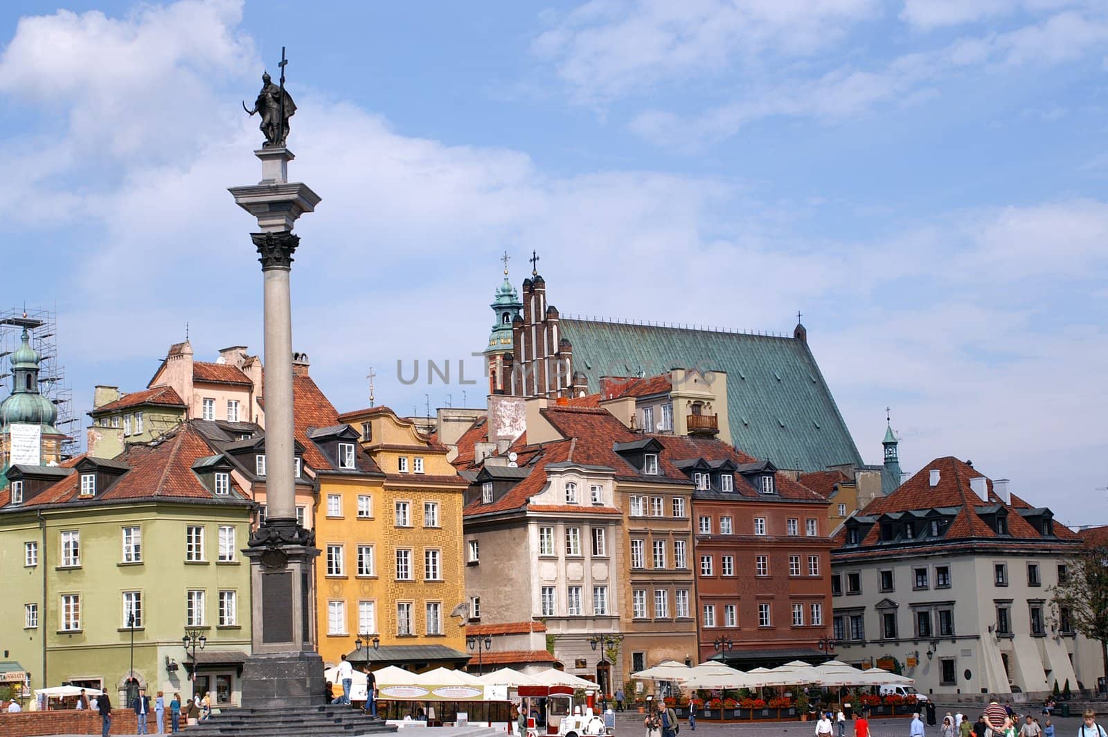 Column and old town in Warsaw, Poland