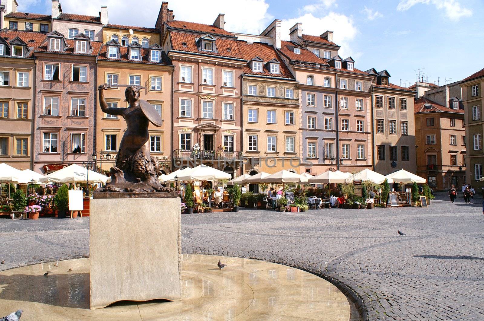Mermaid symbol of Warsaw, old town, Poland