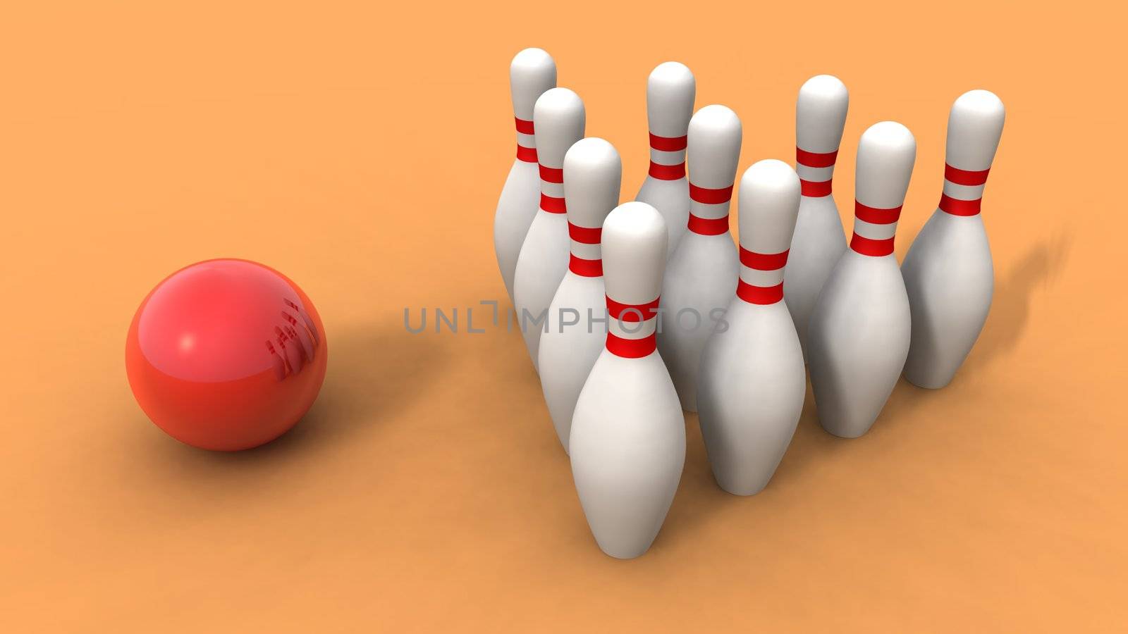 a 3d rendering of bowling ball and skittles