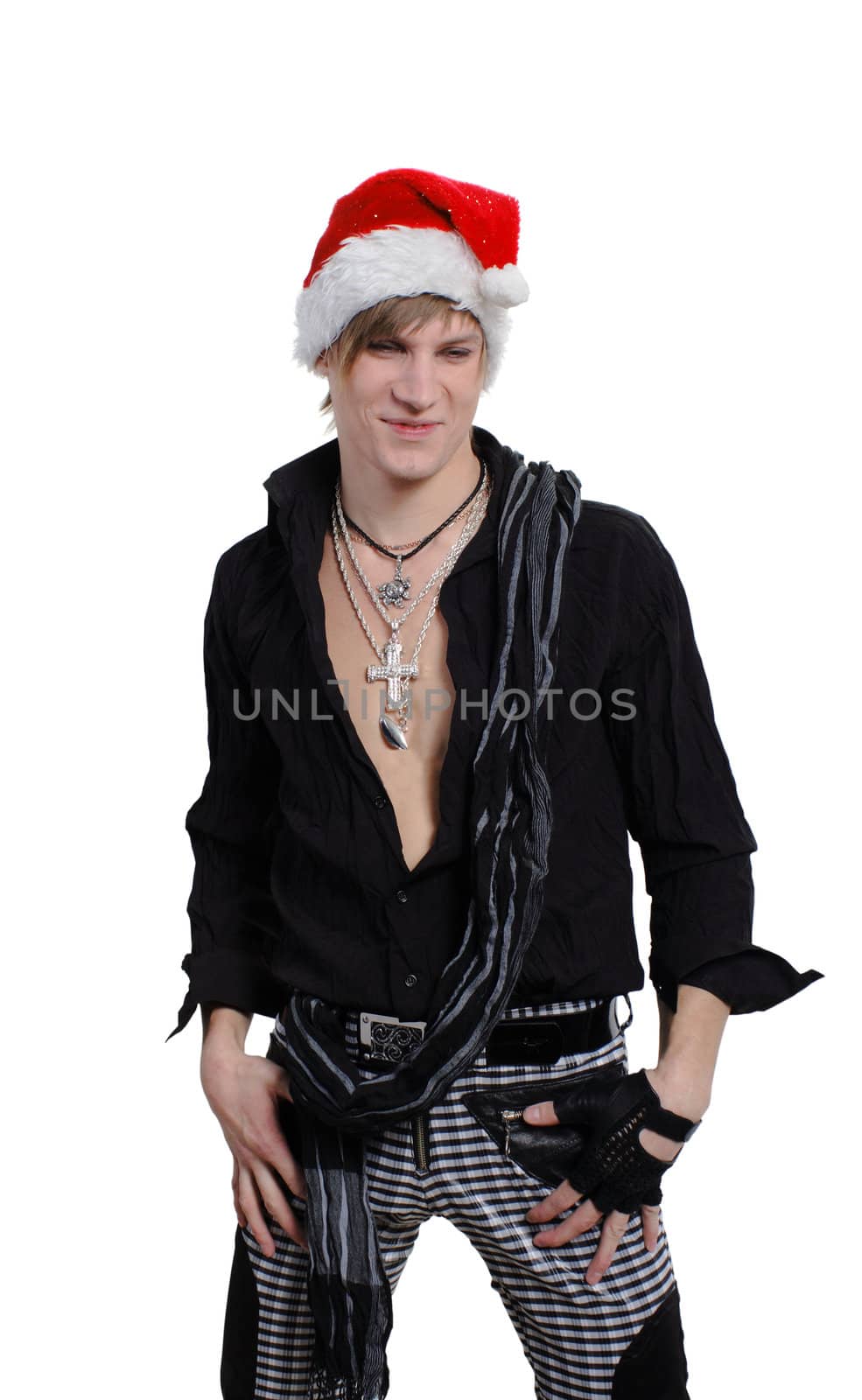 young man in a Santa Claus hat by aptyp_kok