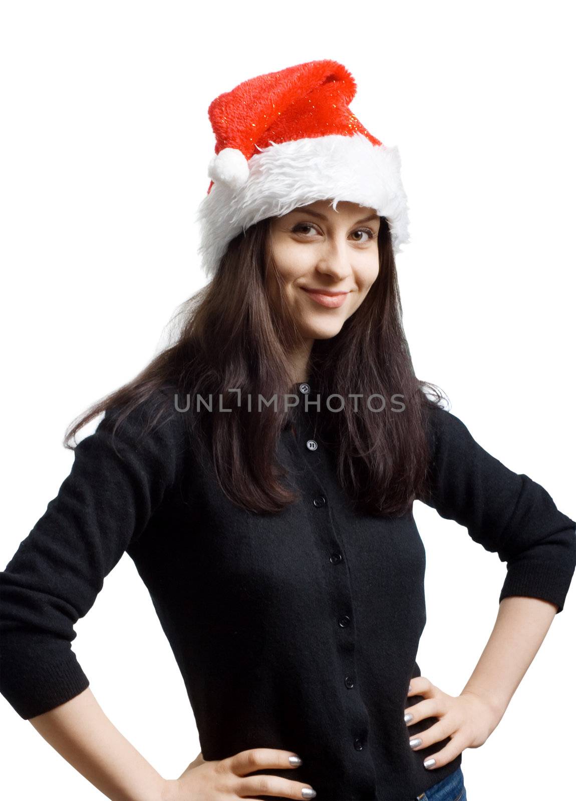 Young girl in a Santa Claus hat by aptyp_kok